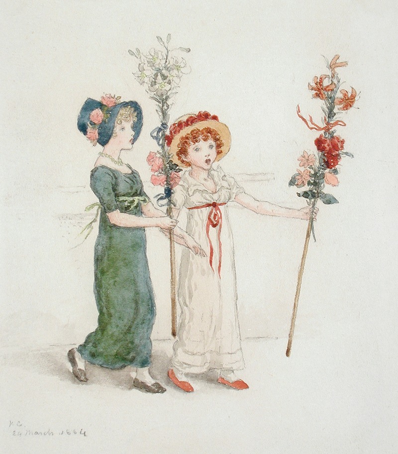 Kate Greenaway - Two Children with Staffs