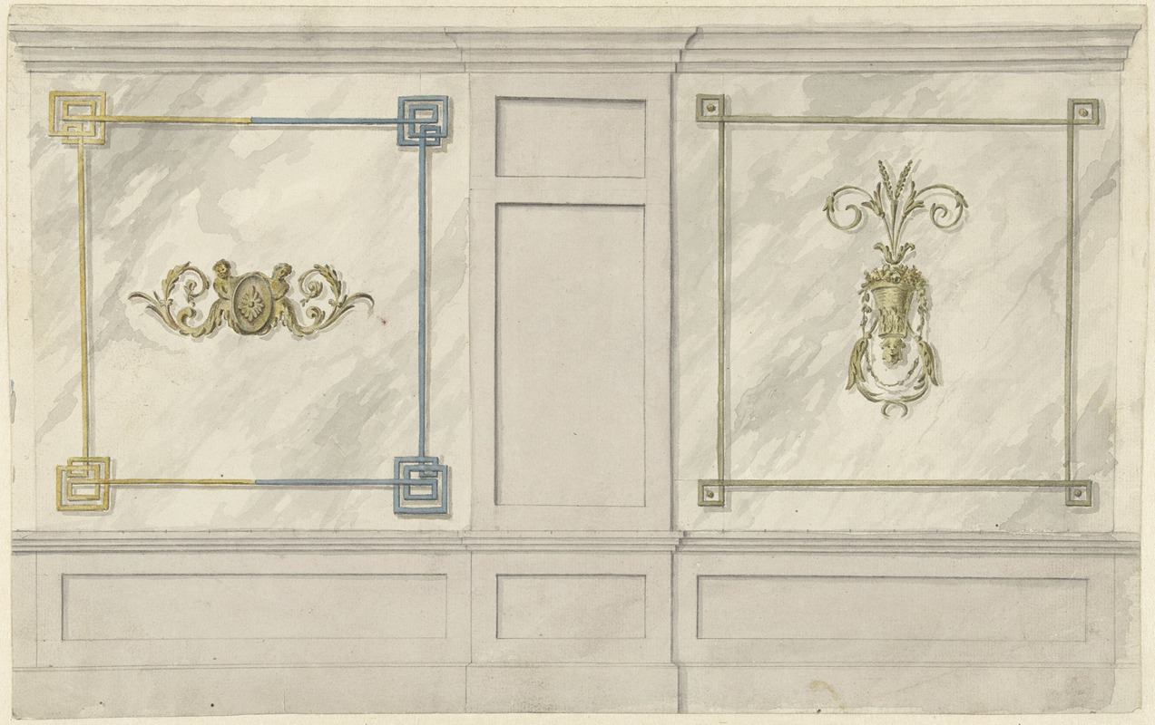 Abraham Meertens - Ontwerp voor kamerversiering met twee panelen met ornamenten