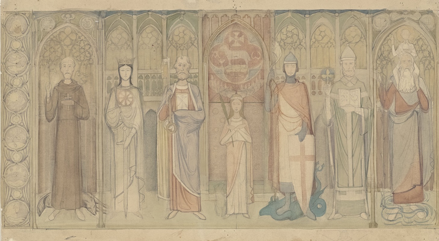 Antoon Derkinderen - Ontwerp voor de Tweede Bossche Wand; zeven staande heiligen
