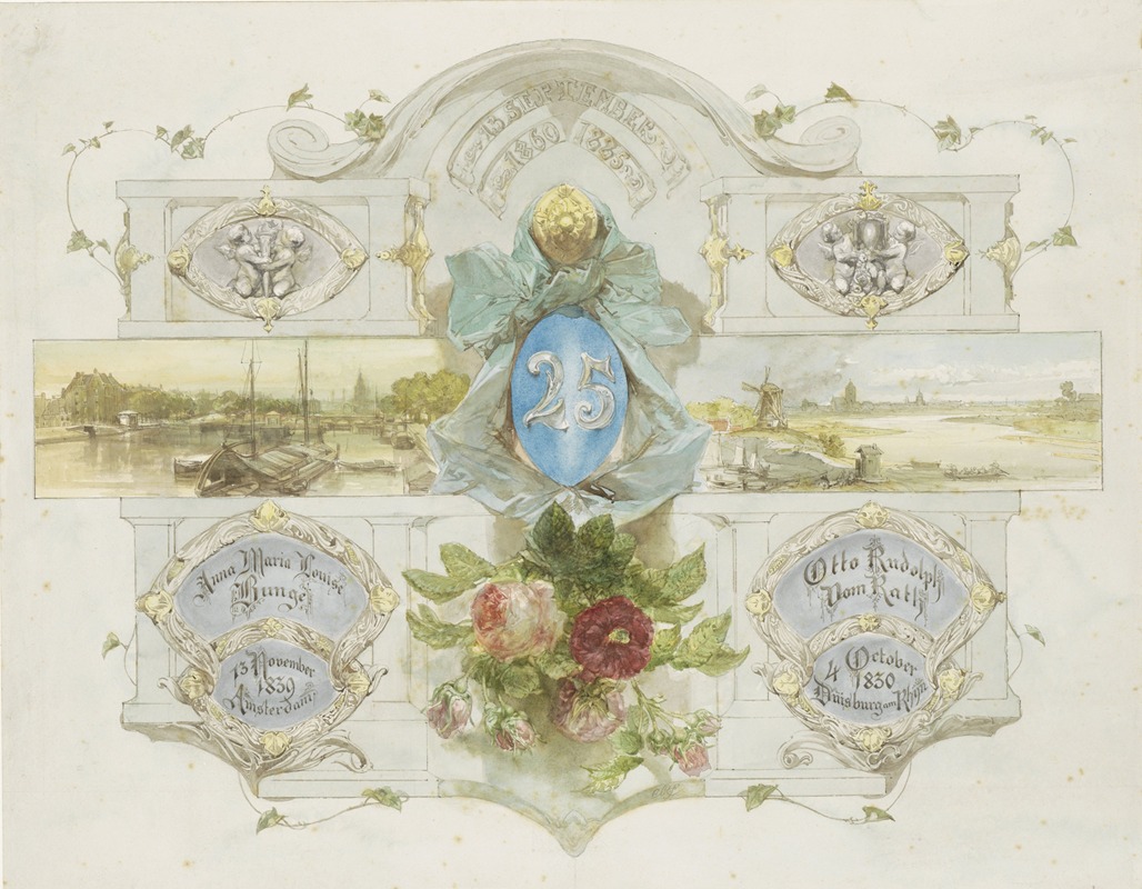 Charles Rochussen - Felicitatie op de zilveren bruiloft van Otto Rudolph vom Rath en Anna Maria Louise Bunge, 1885