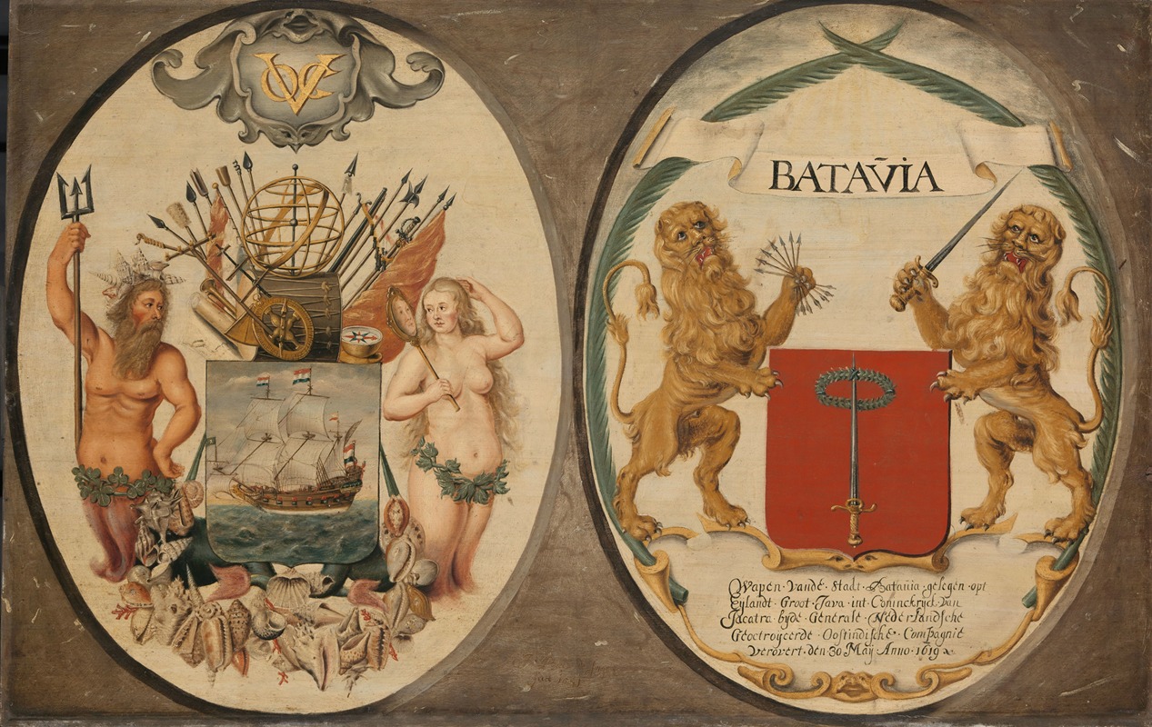 Jeronimus Becx II - The Arms of the Dutch East India Company and of the Town of Batavia