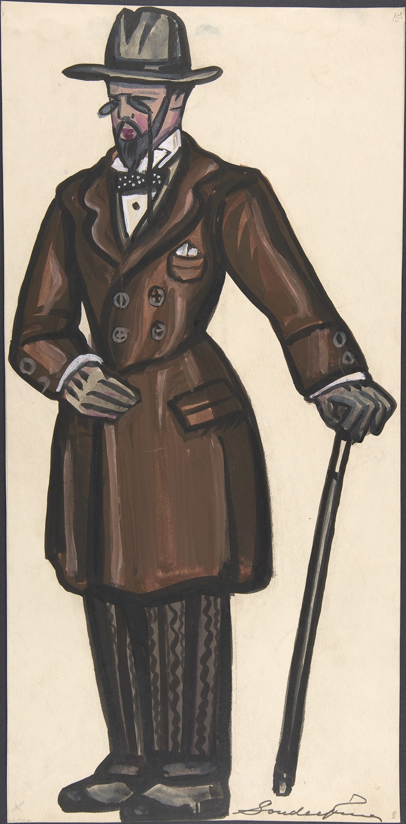 Sergey Yurievich Sudeikin - Man wearing a brown overcoat, cane and pince-nez