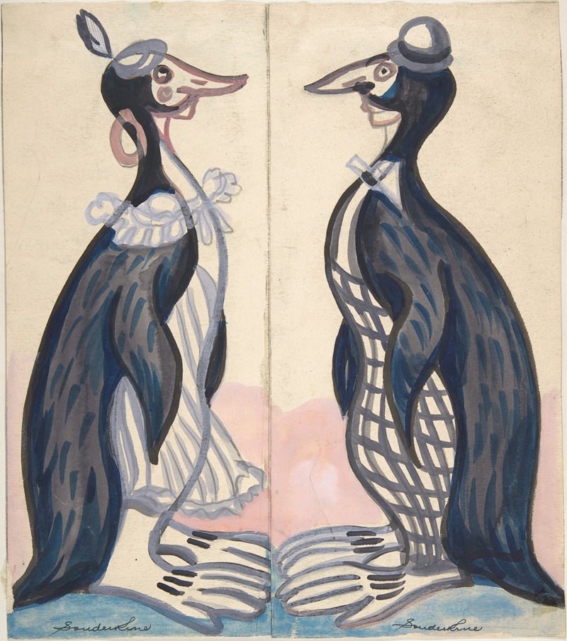 Sergey Yurievich Sudeikin - Two penguins , male and female