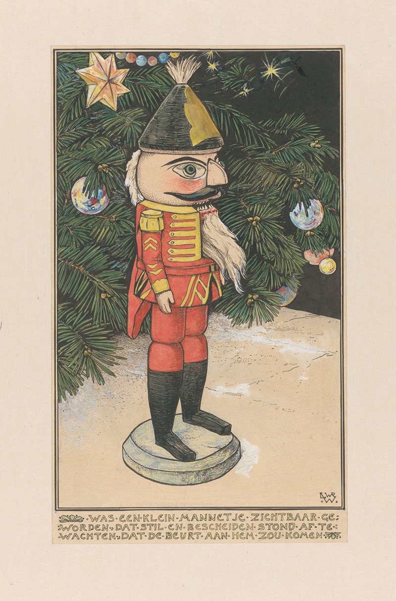 Willem Wenckebach - Notenkraker in een huzarenmantel bij een kerstboom