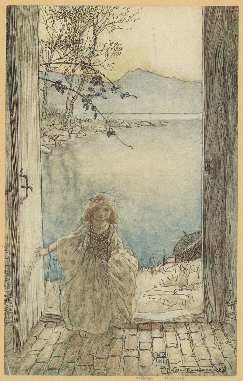 Arthur Rackham - A beautiful little girl clad in rich garments stood there on the threshold smiling
