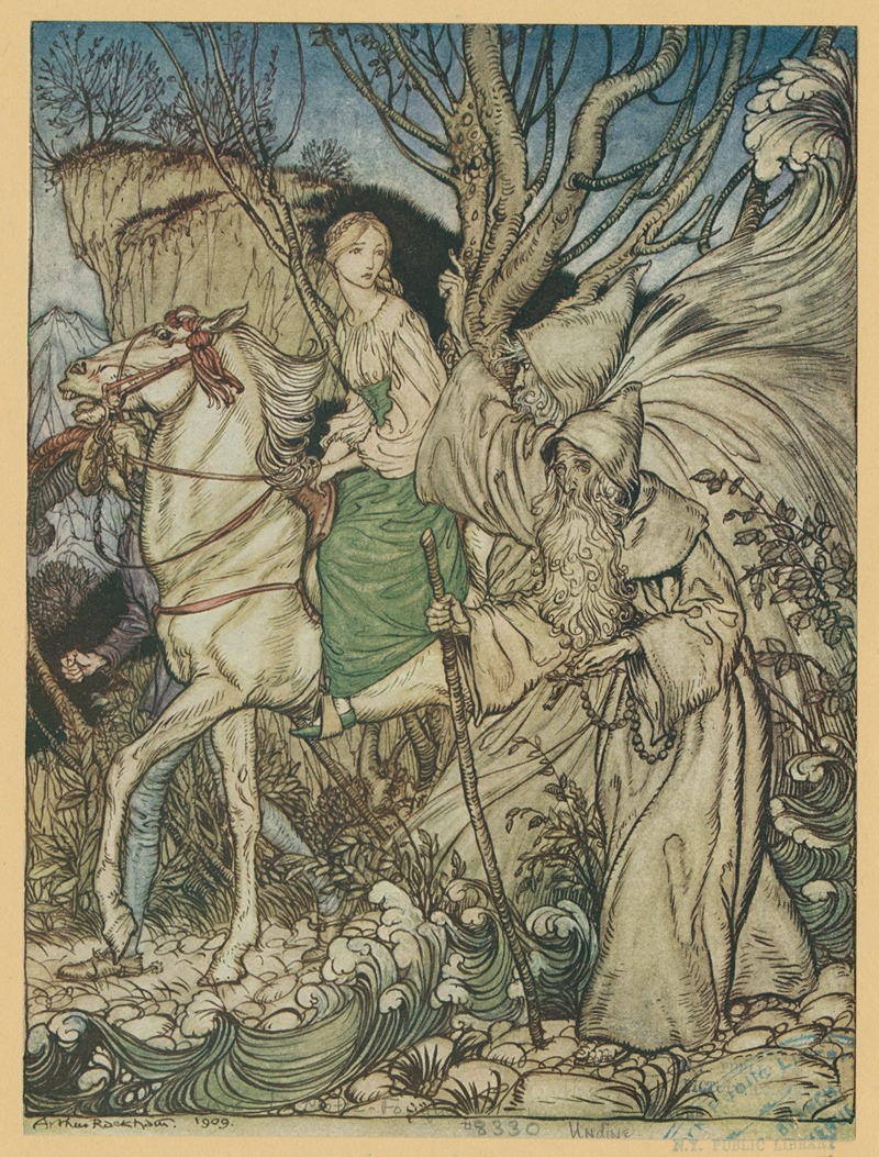 Arthur Rackham - ‘Little niece,’ said Kühleborn, ‘forget not that I am here with thee as a guide.’