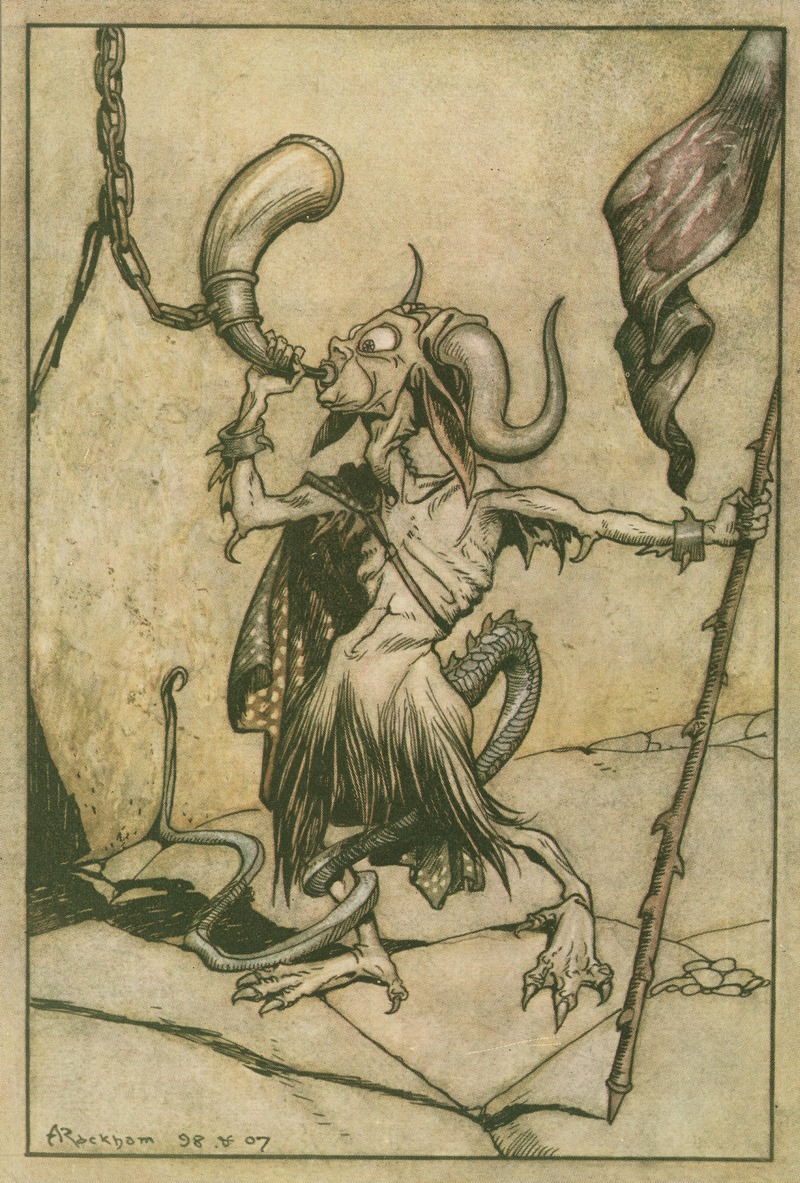 Arthur Rackham - The horn, at the gate of the Barbican tower, was blown with a loud twenty-trumpeter power.