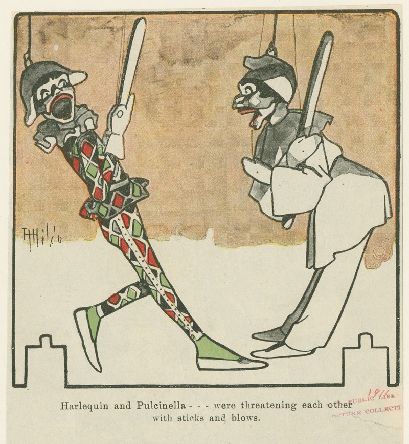 Attilio Mussino - Harlequin and Pulcinella…were threatening each other with sticks and blows.