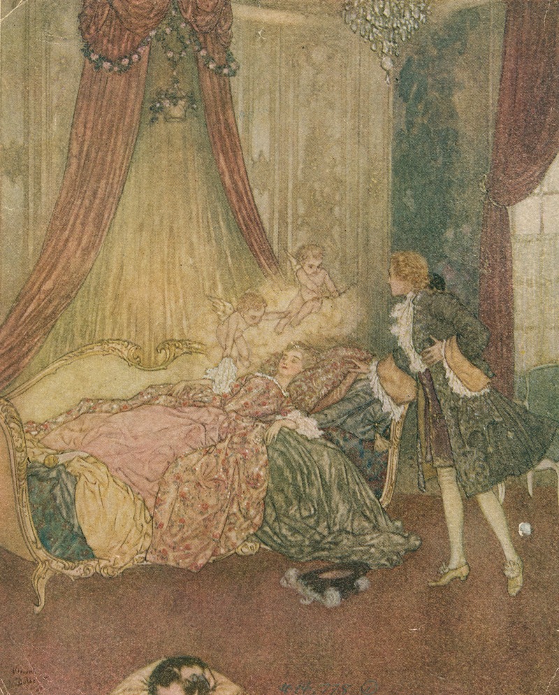 Edmund Dulac - And there, on a bed the curtains of which were drawn wide, he beheld the loveliest vision he had ever seen.