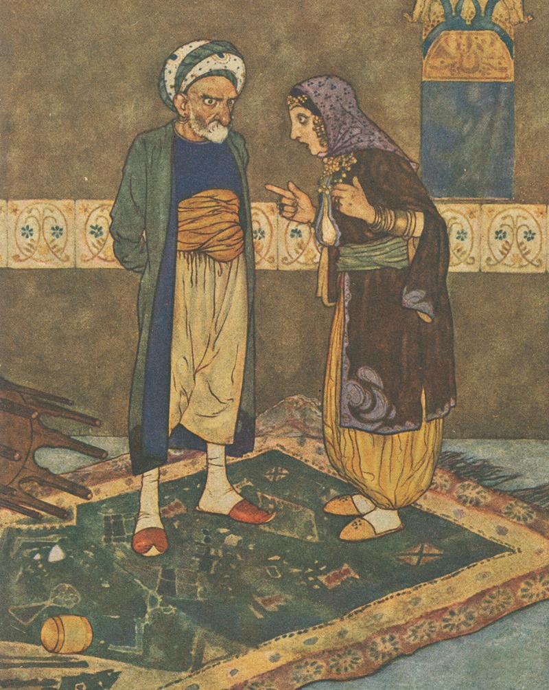Edmund Dulac - As soon as he came in, she began to jeer at him.