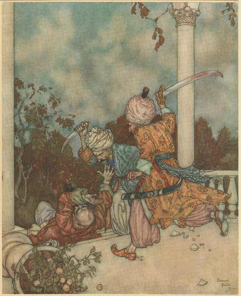 Edmund Dulac - They overtook him just as he reached the steps of the main porch