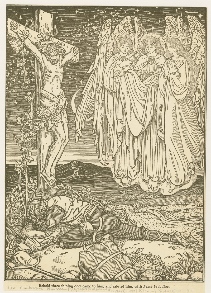 George Woolliscroft Rhead - Behold three shining ones came to him, and saluted him, with Peace be to thee.