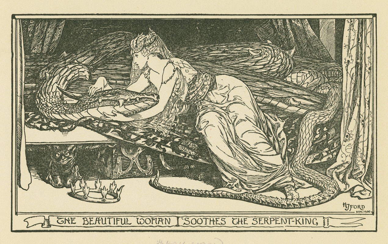 Henry Justice Ford - The beautiful woman soothes the serpent king.