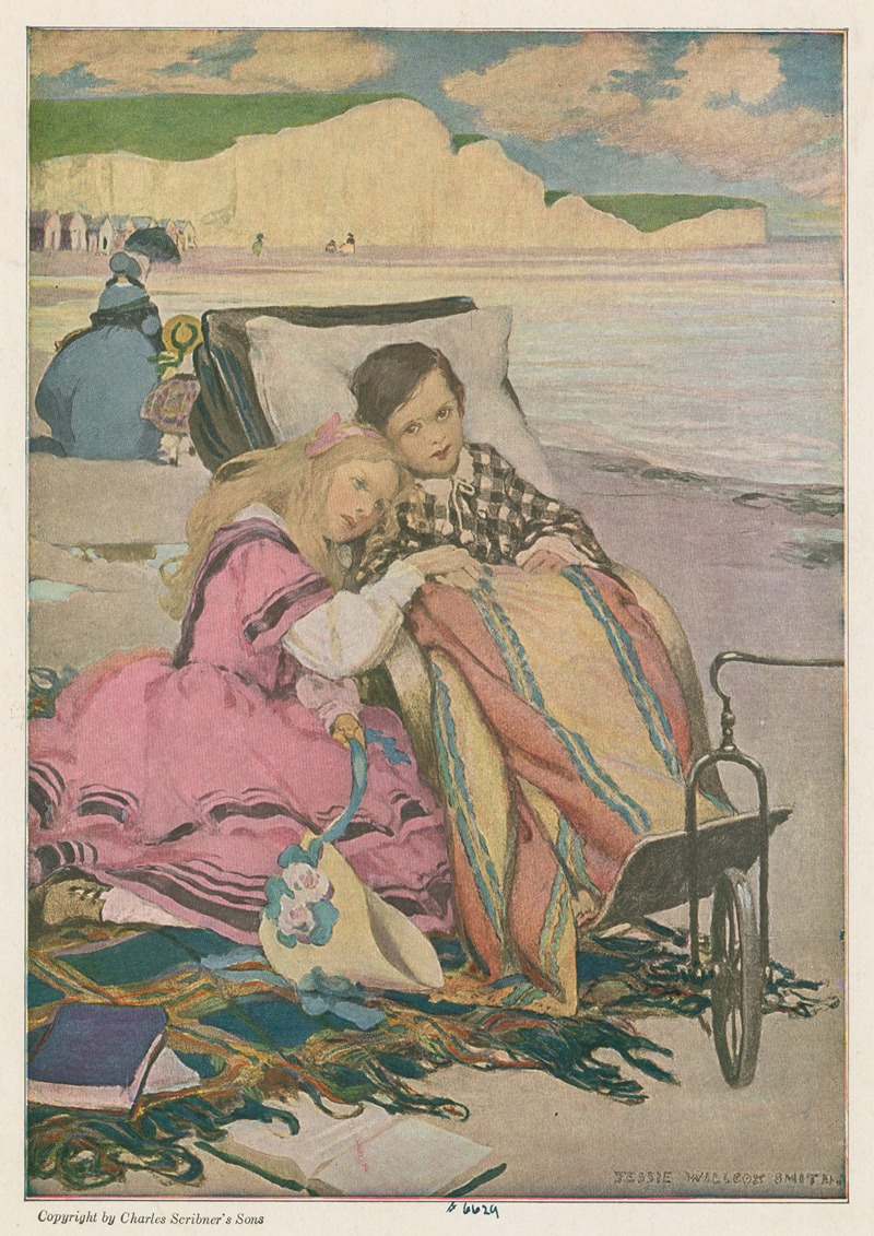 Jessie Willcox Smith - Paul Dombey and Florence on the beach at Brighton.