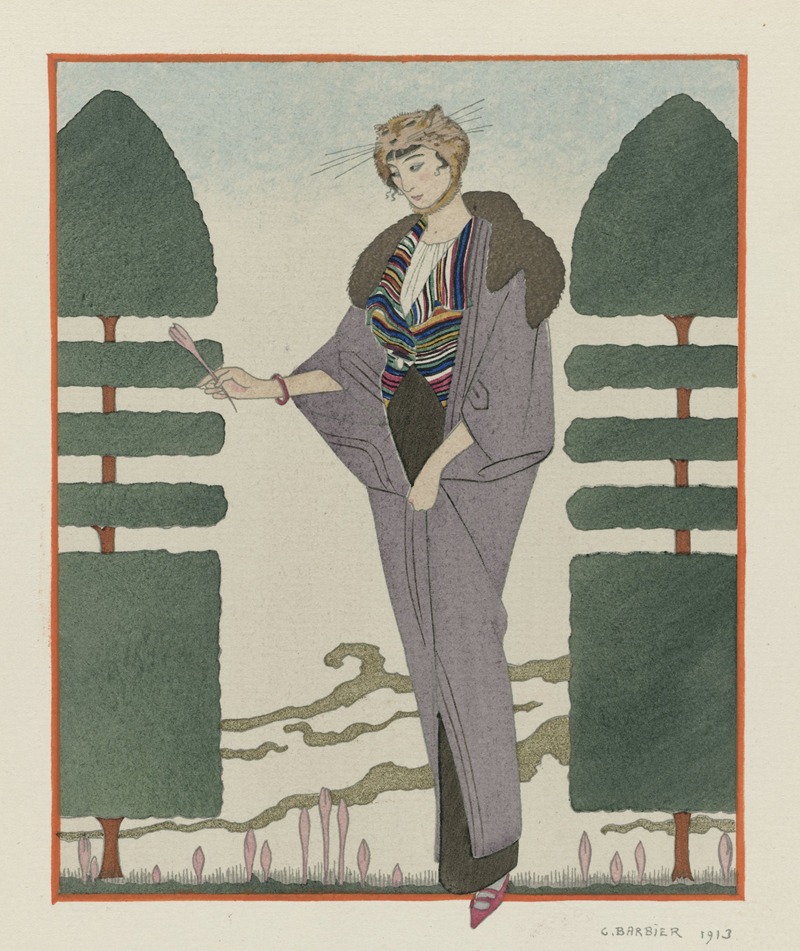 George Barbier - Les Colchiques ; Manteau de voyage de Paquin.