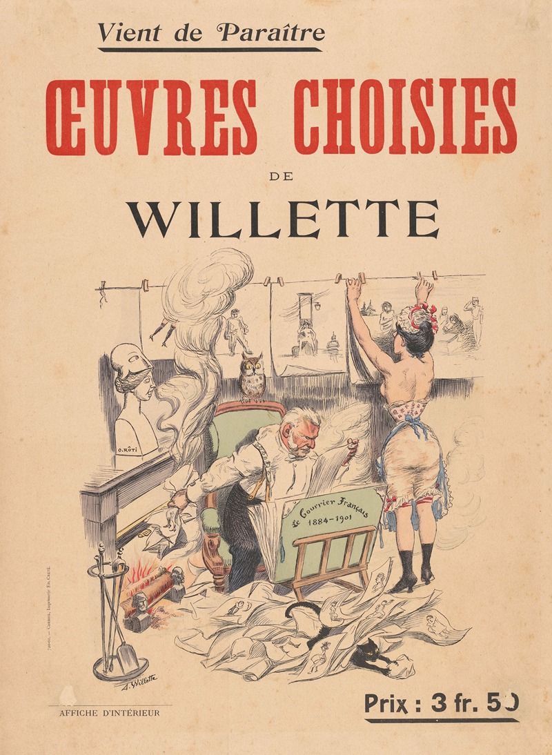 Adolphe Léon Willette - Reclamebiljet voor de Oeuvres Choisies van Adolphe Léon Willette