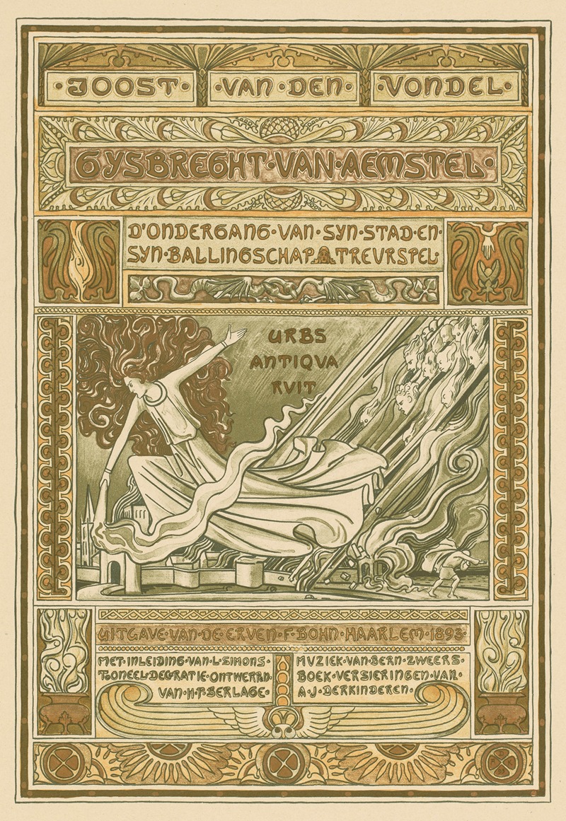 Antoon Derkinderen - Titelpagina ontwerp voor; Joost van den Vondel, Gysbreght van Aemstel,after Tresling & Comp