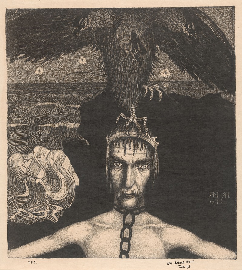 Richard Nicolaüs Roland Holst - Geketende man met driekoppige roofvogel op het hoofd