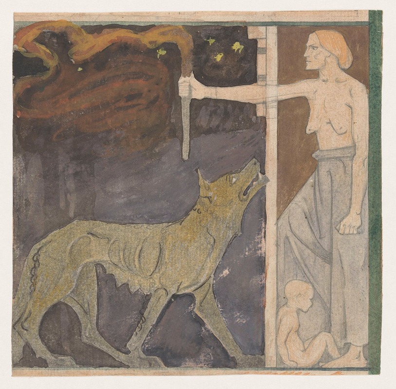 Richard Nicolaüs Roland Holst - Vrouw met een fakkel, een kind en een wolf