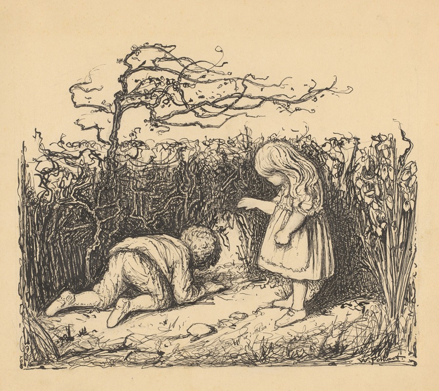 Willem Pothast - Jongen en meisje bij een struik