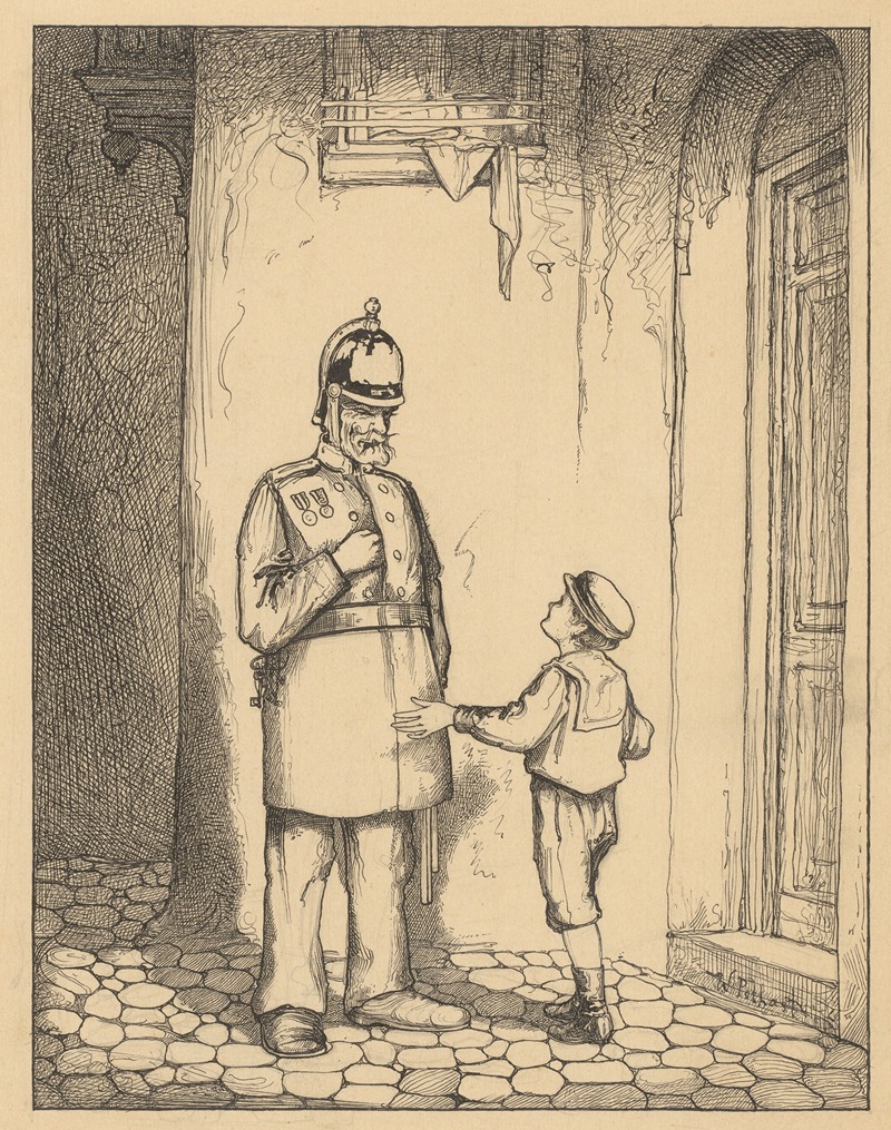 Willem Pothast - Jongen en politieman bij een deur