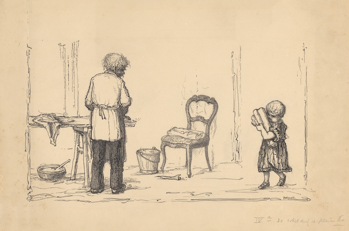 Willem Pothast - Man en kind aan het behangen