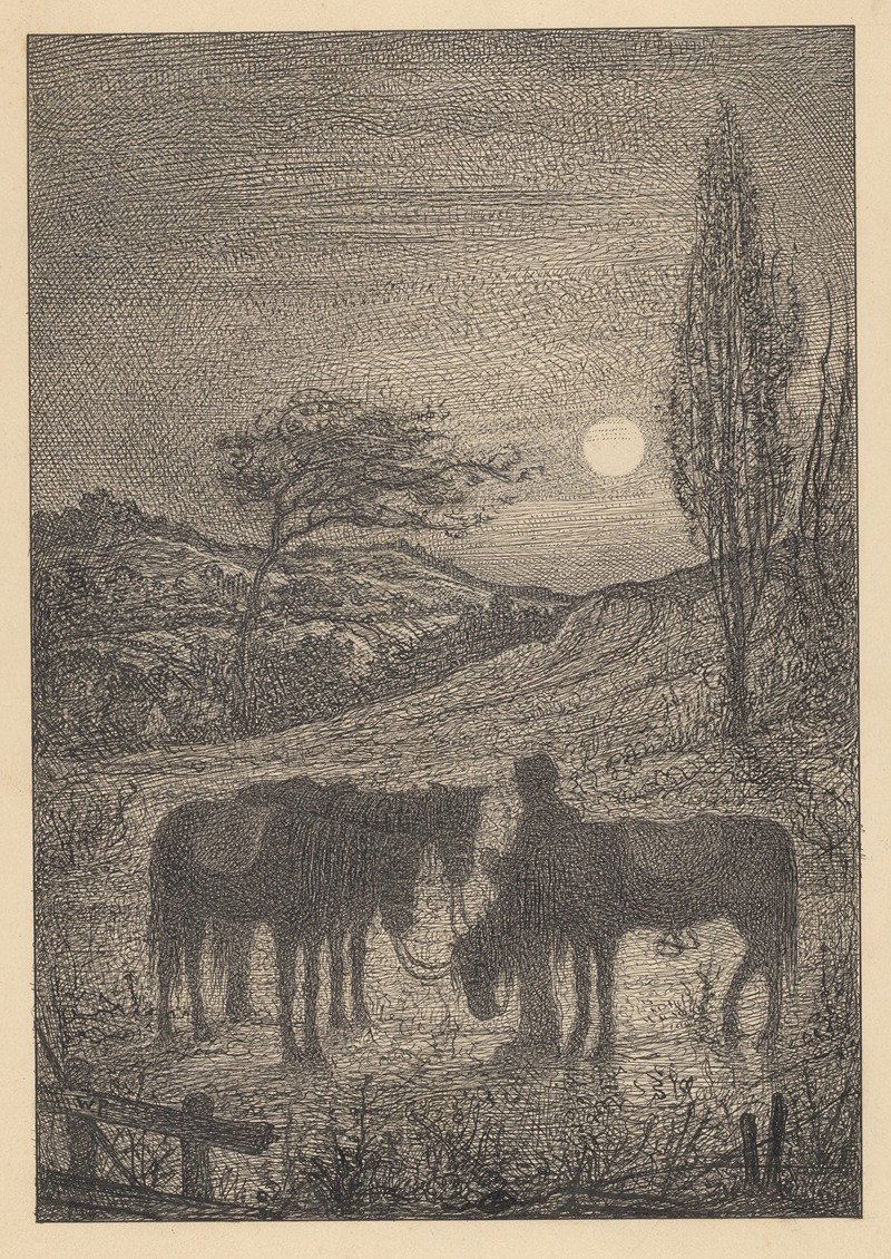 Willem Pothast - Man met drie paarden in een landschap
