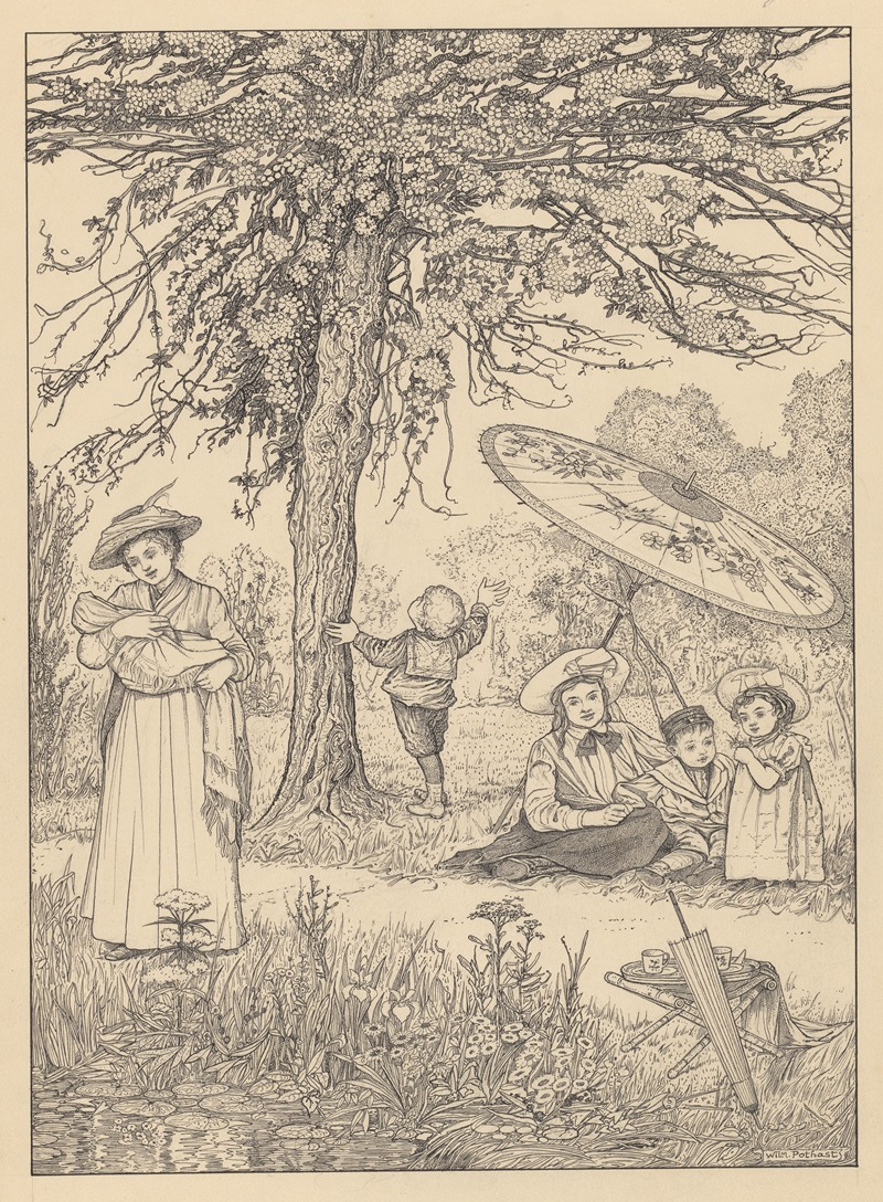 Willem Pothast - Vrouwen en kinderen in een park