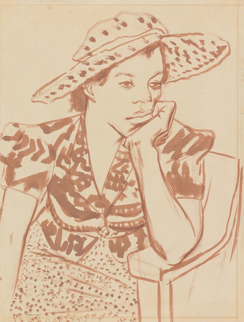 Blanche Grambs - Seated woman with hat at Studio