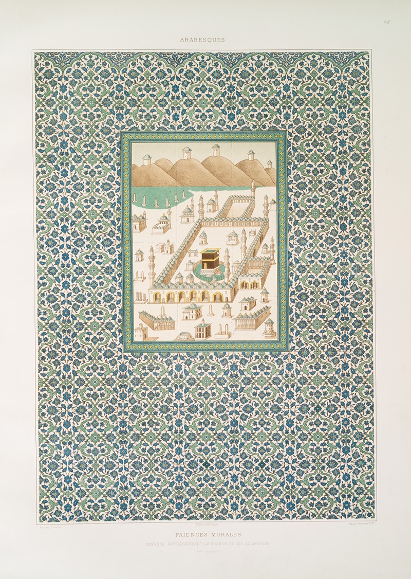 Émile Prisse d'Avennes - Arabesques; faïences murales; panneau représentant la kaabah et ses alentours (XVIe. siècle)