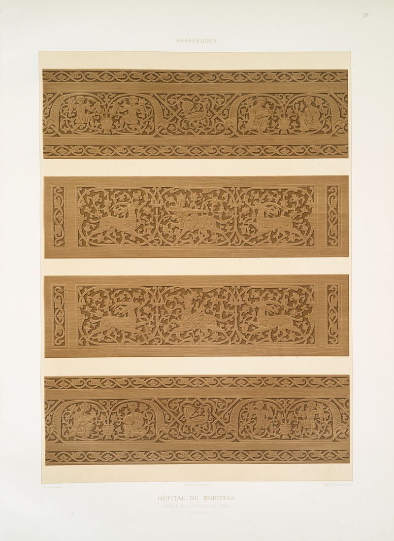 Émile Prisse d'Avennes - Arabesques; hôpital du Moristan; détails de poutres et de frises (XIIIe. siècle)
