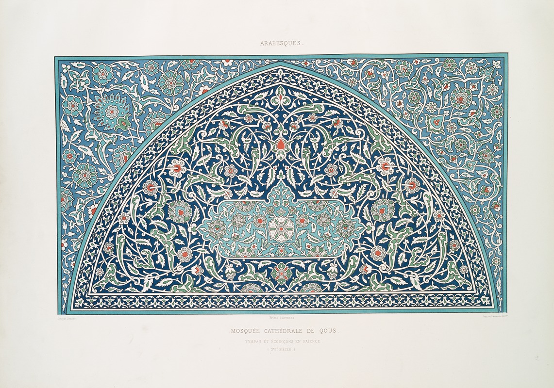 Émile Prisse d'Avennes - Arabesques; mosquée cathédrale de Qous; typan et écoinçons en faïence (XVIe. siècle)