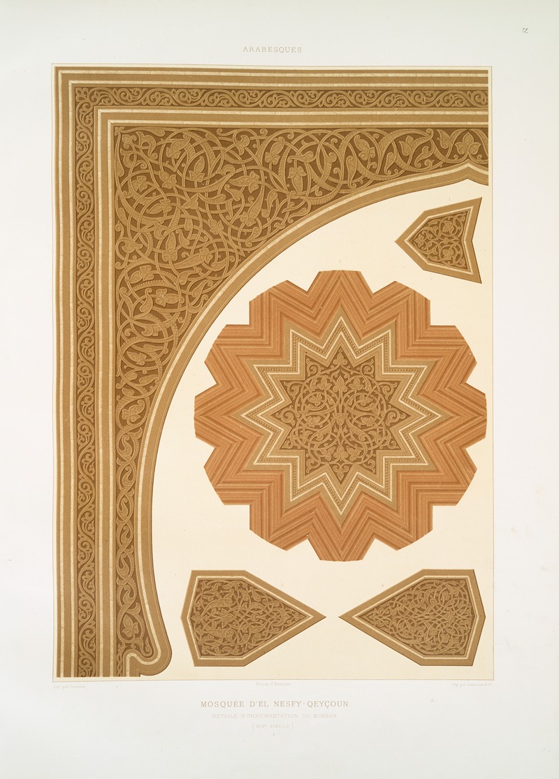 Émile Prisse d'Avennes - Arabesques; mosquée d’El Nesfy-Qeyçoun; détails d’ornementation du mimbar (XIVe. siècle); 1
