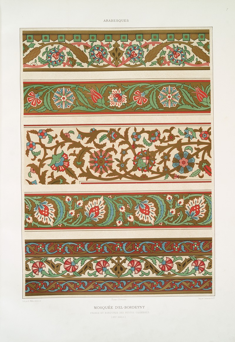 Émile Prisse d'Avennes - Arabesques; mosquée d’El-Bordeyny; frises et bordures des petites chambres (XVIIe. siècle)