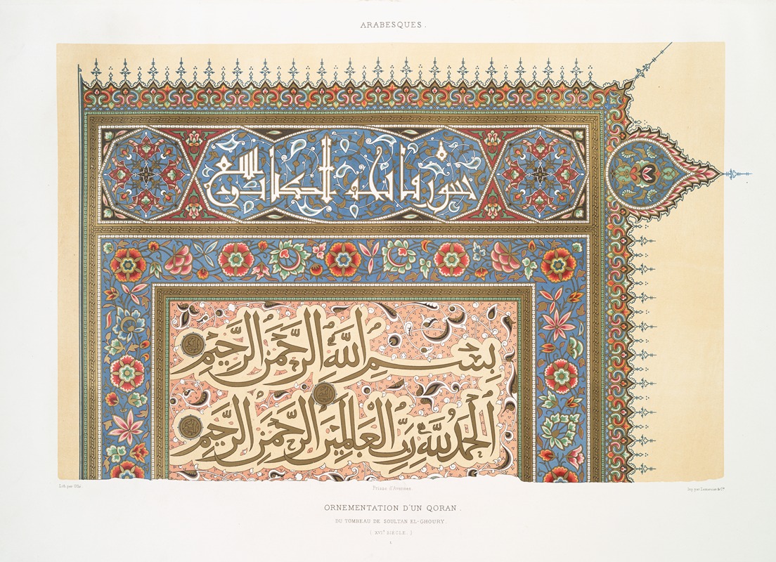 Émile Prisse d'Avennes - Arabesques; ornementation d’un Qoran du tombeau de soultan el-Ghoury (XVIe. siècle); 1