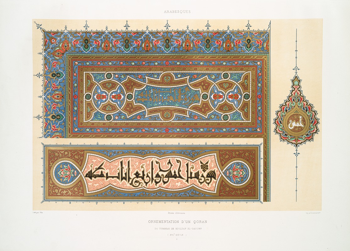 Émile Prisse d'Avennes - Arabesques; ornementation d’un Qoran du tombeau de soultan el-Ghoury (XVIe. siècle); 2