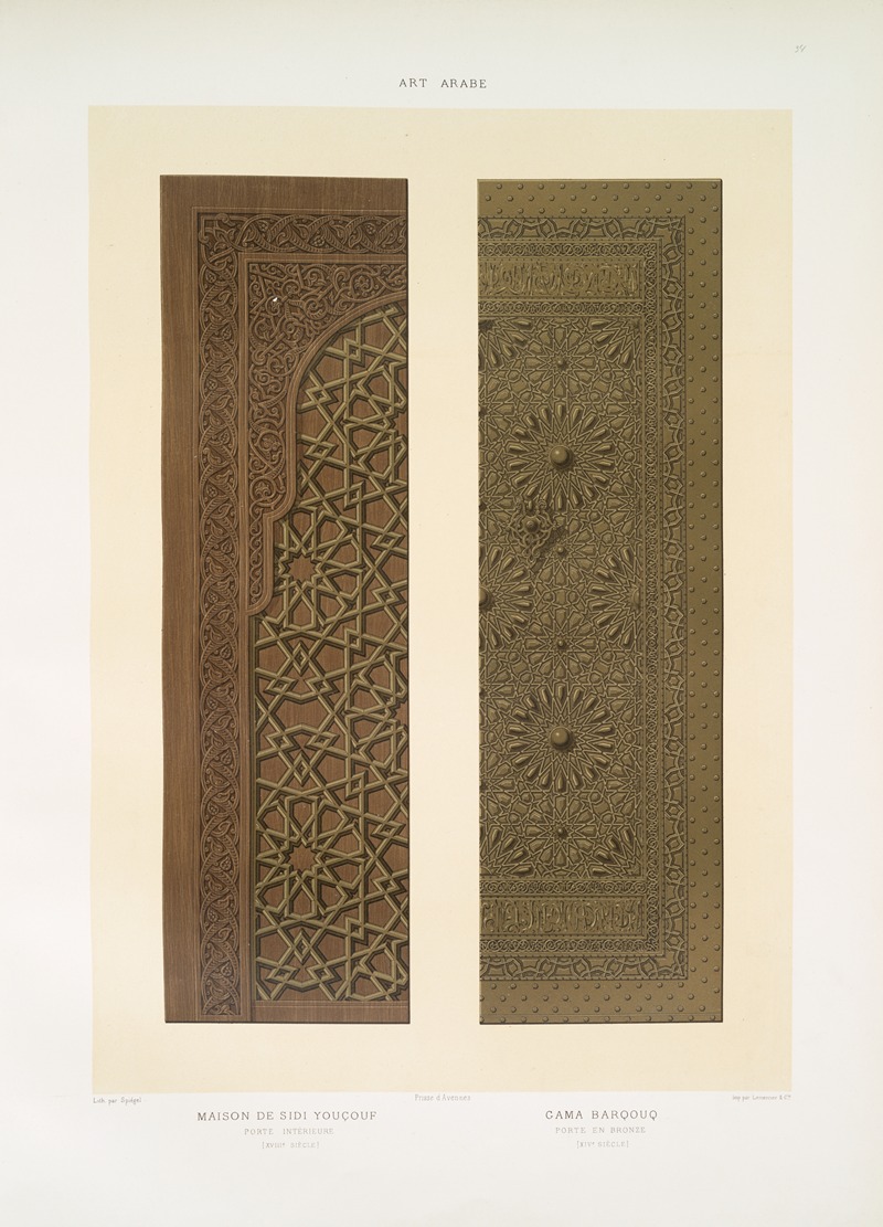 Émile Prisse d'Avennes - Art arabe; maison de Sidi Youçouf; porte intérieure (XVIIIe. siècle); Gama Barqouq; porte en bronze (XIVe. siècle)