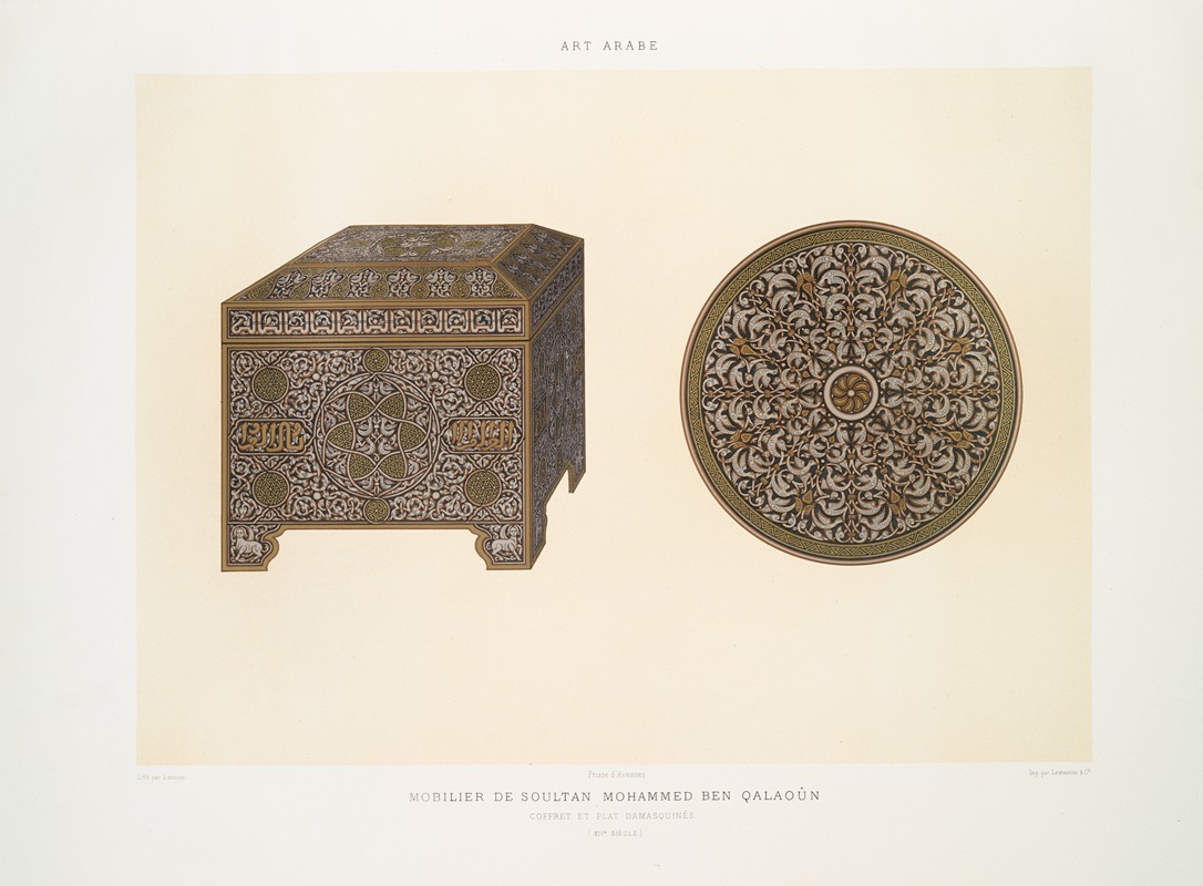 Émile Prisse d'Avennes - Mobilier de soultan Mohammed ben Qalaoûn; coffret et plat damasquinés (XIVe. siècle)
