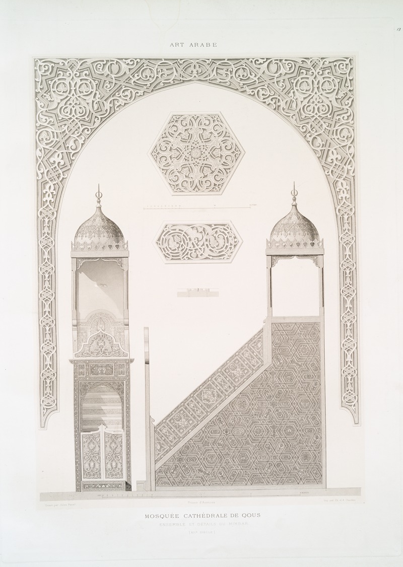 Émile Prisse d'Avennes - Mosquée cathédrale de Qous; ensemble et détails du mimbar (XIIe. siècle)