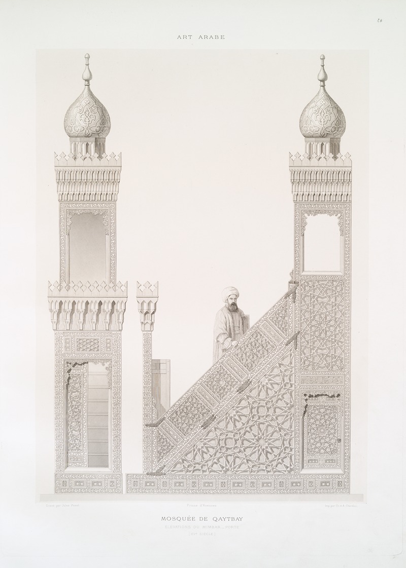Émile Prisse d'Avennes - Mosquée de Qaytbay; élévations du mimbar-porte (XVe. siècle)