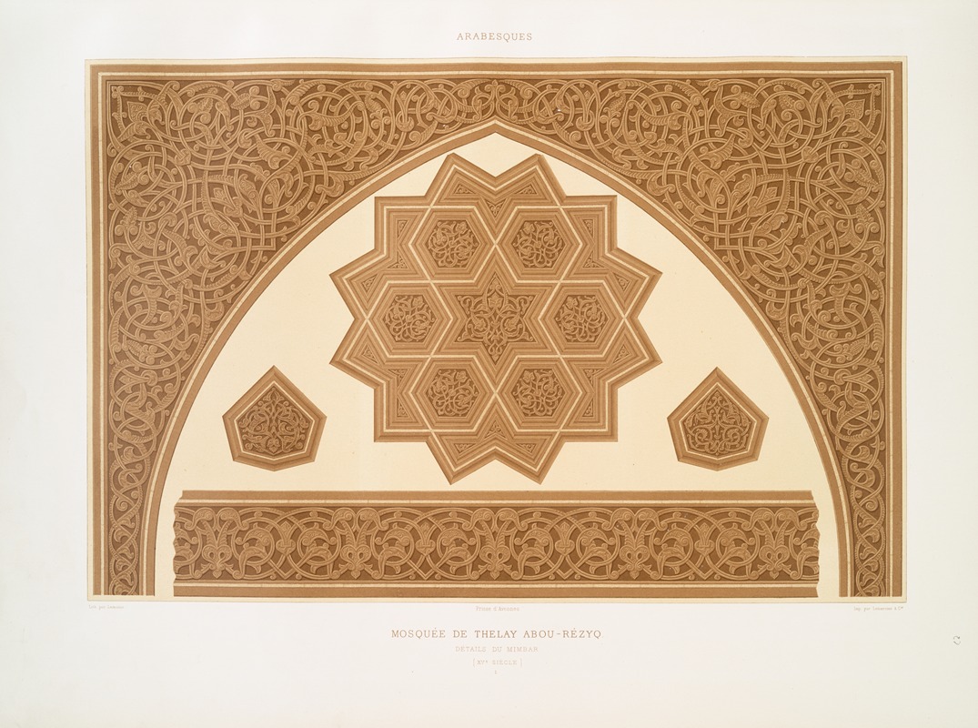 Émile Prisse d'Avennes - Mosquée de Thelay Abou-Rézyq; détails du mimbar (XVe. siècle); 1