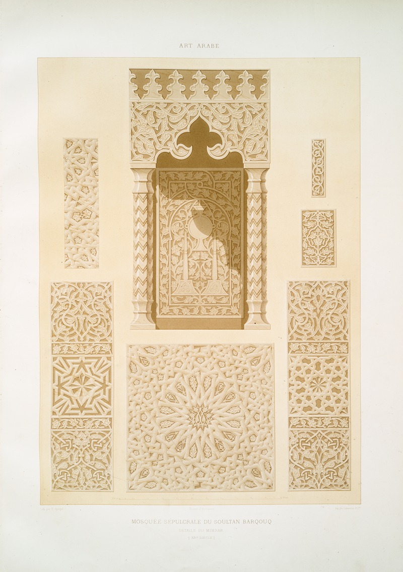 Émile Prisse d'Avennes - Mosquée sépulcrale du soultan Barqouq, détails du mimbar (XIVe. siècle)