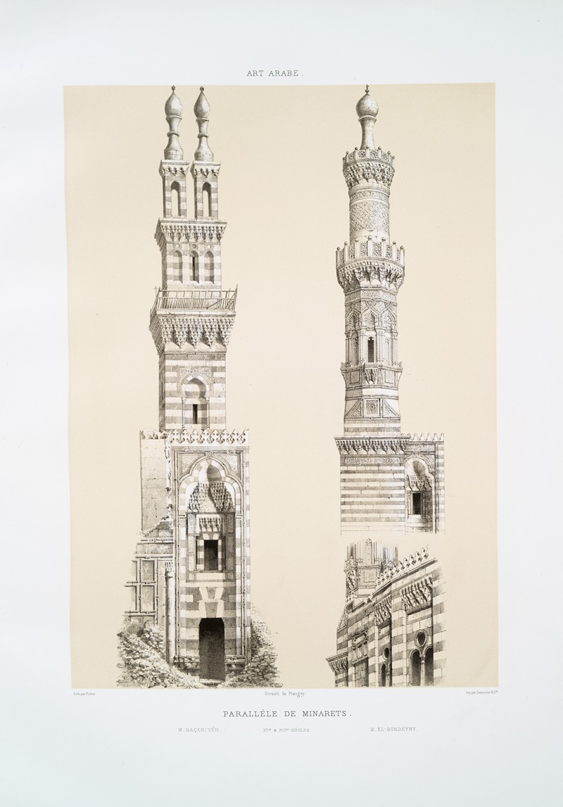Émile Prisse d'Avennes - Parallèle de minarets; M. Naçeriyéy; M. El-Bordeyny (XVe. & XVIIe. siècles)