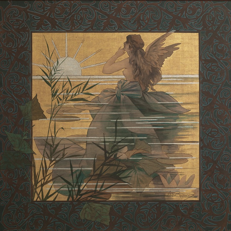Alexandre de Riquer - Composition with winged nymph at sunrise