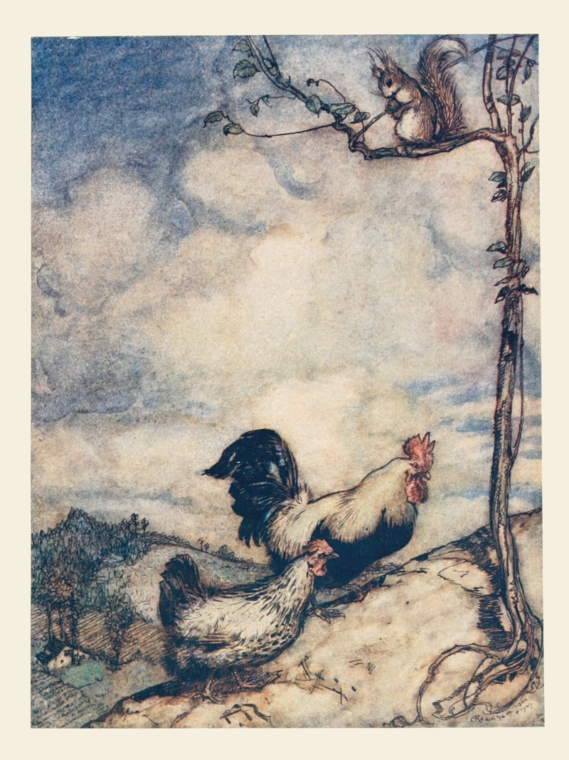 Arthur Rackham - Now we will go up the hill and have a good feast before the squirrel carries off all the nuts