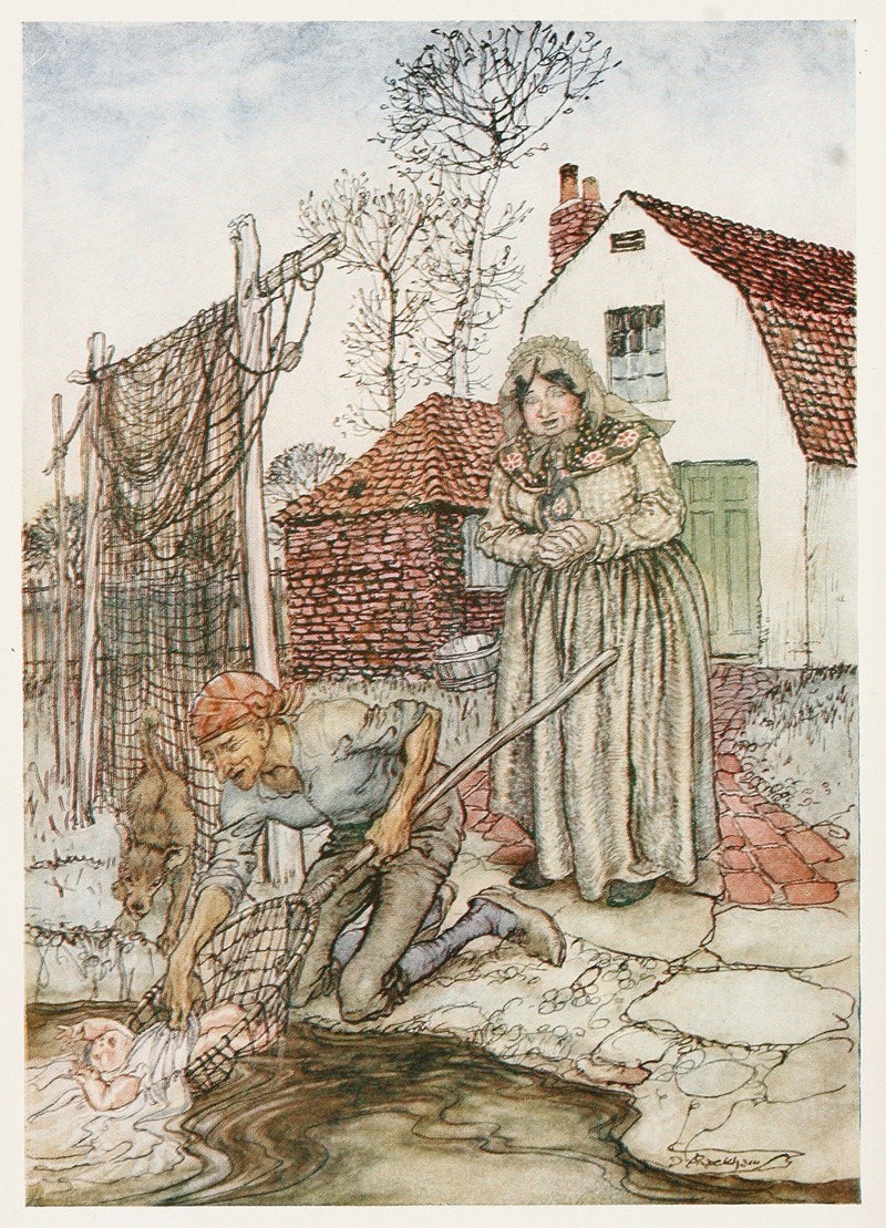 Arthur Rackham - The fisherman and his wife had no children, and they were just longing for a baby