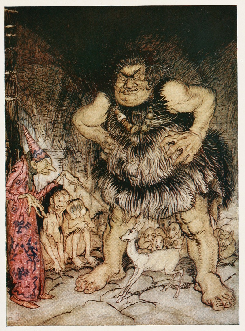 Arthur Rackham - The giant Galligantua and the wicked old magician transform the duke’s daughter into a white hind