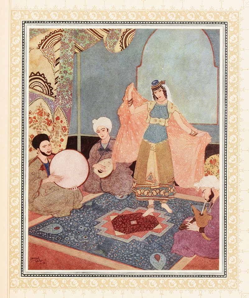 Edmund Dulac - Abu-l-Hasan entertains the strangers with dancing and music