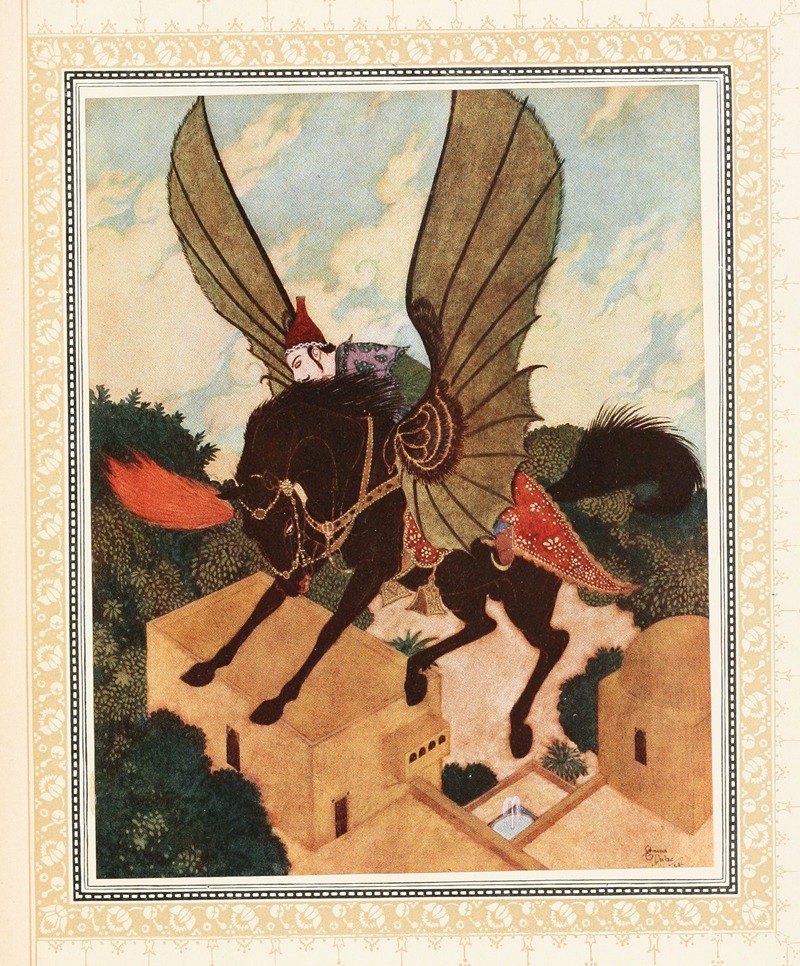 Edmund Dulac - The Prince is taken back to the Golden Palace by the Magic Black Horse