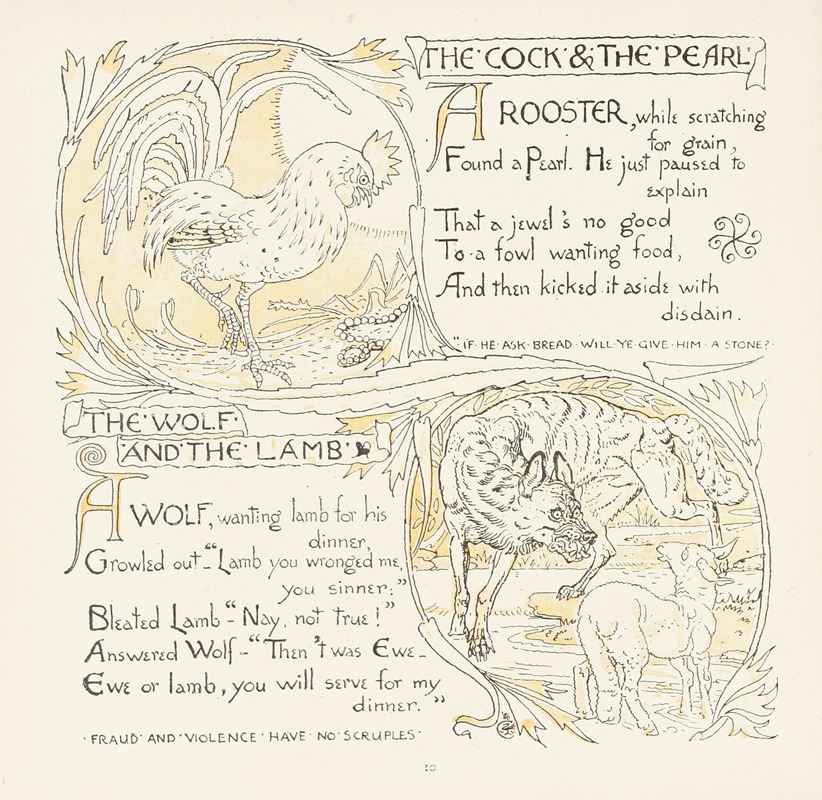 Walter Crane - The Cock and the Pearl, The Wolf and the Lamb